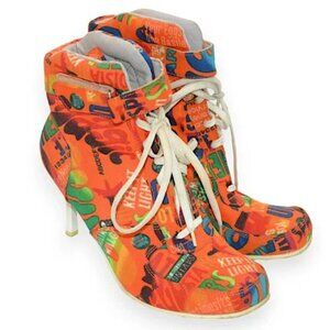 Vintage Y2K Halloween Orange Comic Graffiti Sneaker Heels Ankle Boots Booties 9